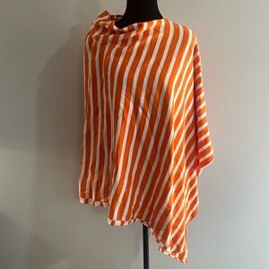 Dragonfly Orange White Cotton Knit Women's Cape Poncho Bolero Cover-Up Scarf
